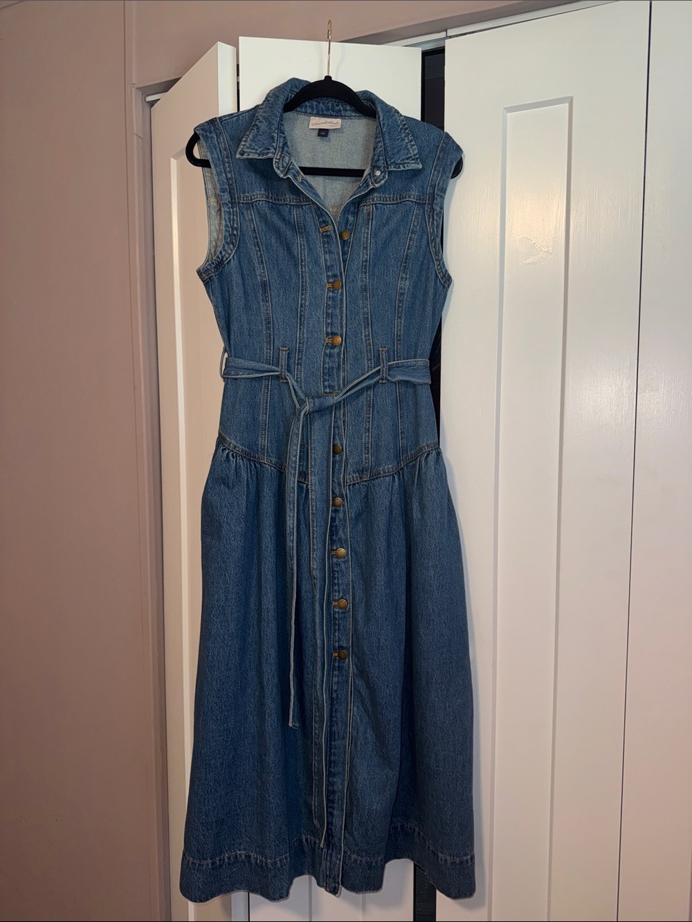 Universal Thread Sleeveless Button-Front Denim Midi Dress in Blue